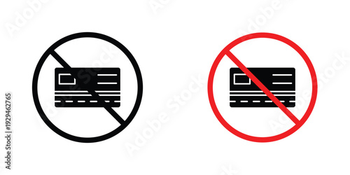 Credit card with prohibition sign in doodles flat and line stroke pack