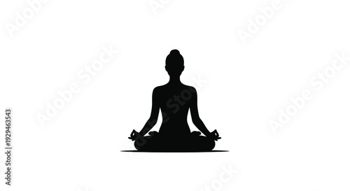 Woman meditating in lotus position yoga silhouette peaceful mindfulness practice relaxation and calmness serene atmosphere black and white
