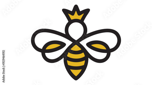Minimalist crowned bee vector icon for branding and symbolism