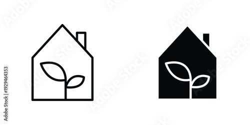 Eco house icon in doodles flat and line stroke pack
