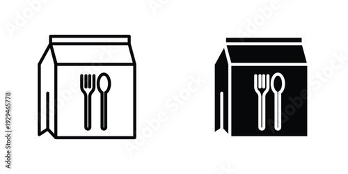 Food delivery paper bag icon in doodles flat and line stroke pack