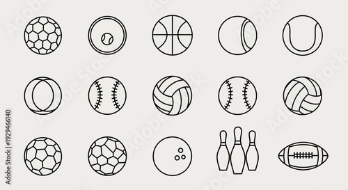 Collection of Sport Balls Icons and Symbols on Light Background