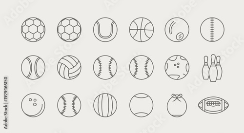 Collection of Sport Balls Icons: Soccer, Tennis, Basketball, Baseball, Bowling, Football, Volleyball