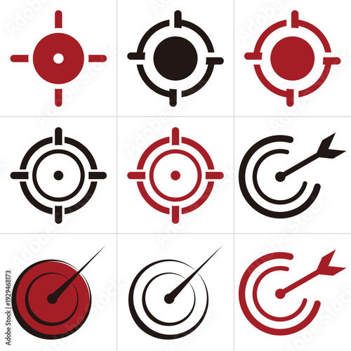 Collection of target icons in various red and black designs