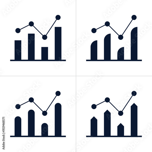 Collection of four bar graphs with line charts