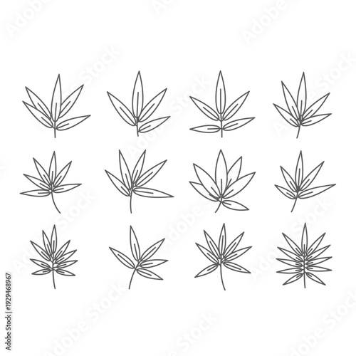 Collection of cannabis leaf line drawings.