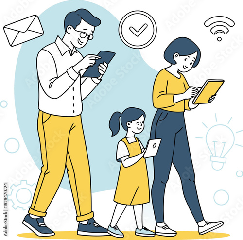 Modern Family Connected by Smartphones Laptops and Internet Services