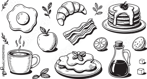 Breakfast food hand drawn doodle illustration.eps