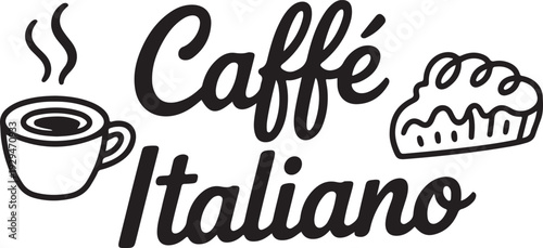 Caffe Italiano Monoline Espresso and Croissant Outline Illustration.eps