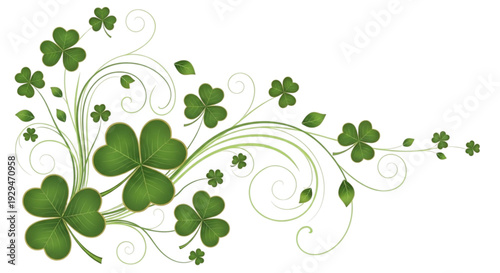 St Patricks Day Green Shamrocks Swirl Border for Spring Celebration and Irish Luck Festive Design
