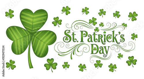 Green St. Patrick's Day Banner with Shamrocks and Festive Text for Holiday Marketing, Social Media, and Celebrations.