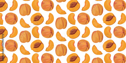 Seamless Pattern Peach Fruit Desserts and Food Collection