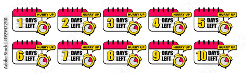 Countdown design showing numbers 1 to 10 with alarm clock icon