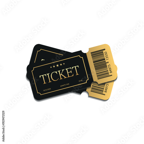 Two vector tickets isolated on a white background. Ticket template in black and gold.