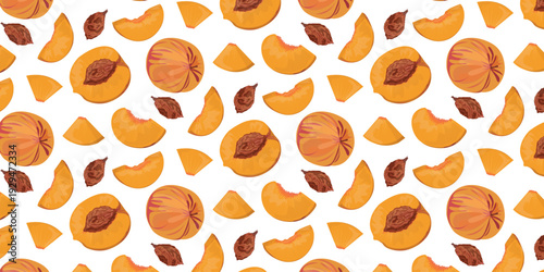 Seamless Pattern Peach Fruit Desserts and Food Collection