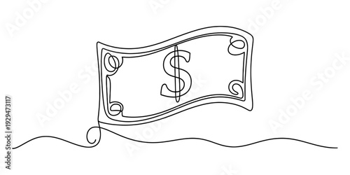 A continuous single line drawing of a dollar bill representing finance and economic concepts Vector, illustration