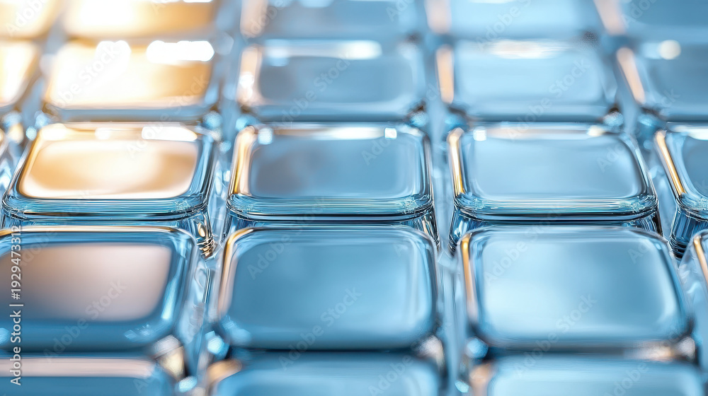 Fototapeta premium Abstract blue glass squares create modern and sleek background, reflecting light beautifully