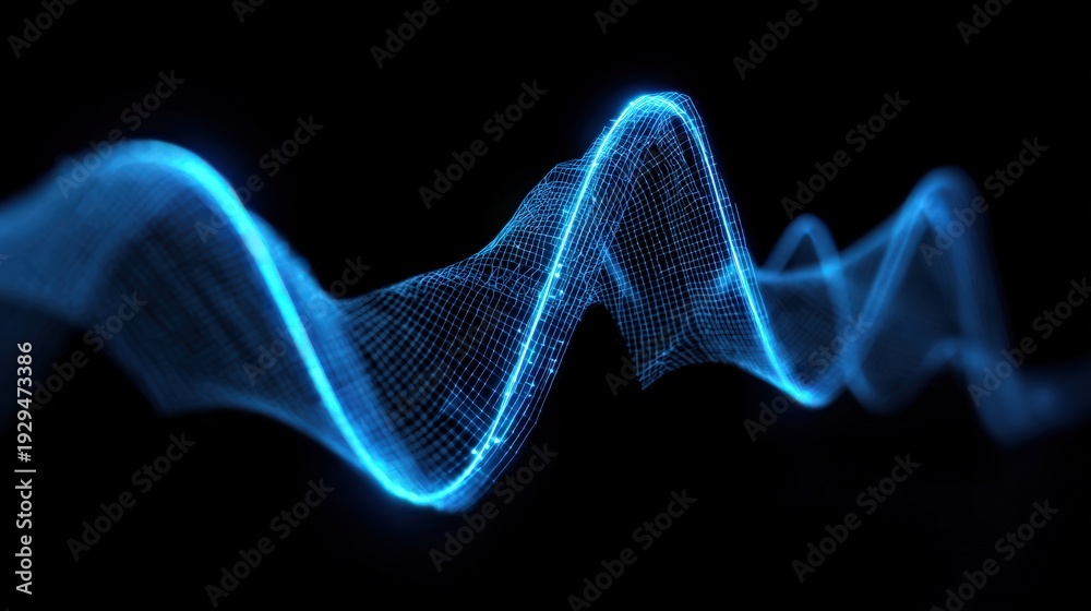 Fototapeta premium A dynamic wave of radiant blue light pulsates across a stark black canvas, creating a mesmerizing visual. ..Created with Generative AI, not depicting real subjects.