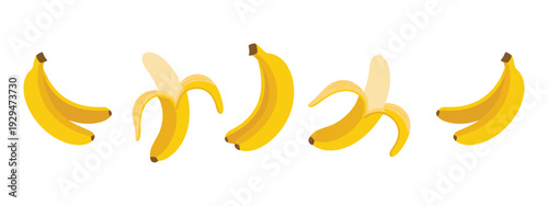 Banana Icon colorful cartoon banana, peeled and unpeeled, vector illustration, isolated on white background