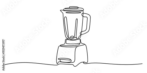 A simple one line drawing of a kitchen blender appliance on a plain white background. Vector, illustration