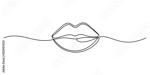 Continuous line drawing of female lips in a minimalist style on a white background Vector, illustration