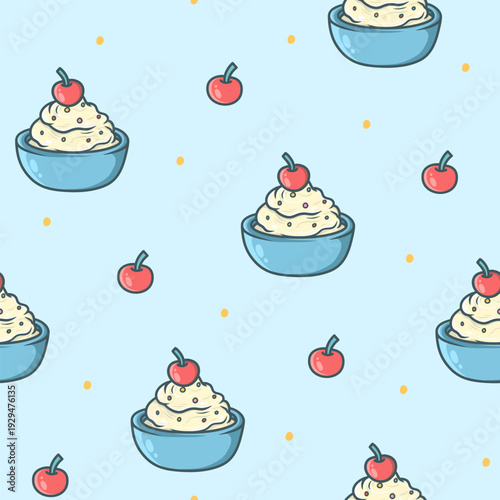 Ice Cream Sundaes with Cherry Pattern vector design for print on textile, wrapping, backdrop and other uses. 