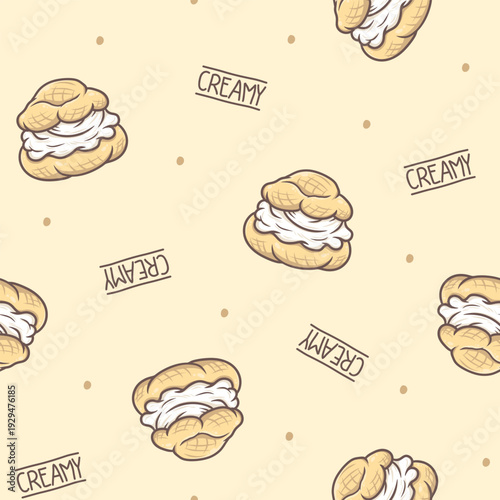 Cream Puff Illustration Pattern vector design for print on textile, wrapping, backdrop and other uses. 