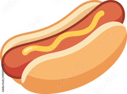 Appetizing hot dog with mustard topping illustration for food-related designs