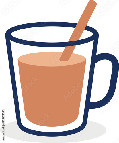 Illustration of a glass of coffee with handle and stirring stick on white