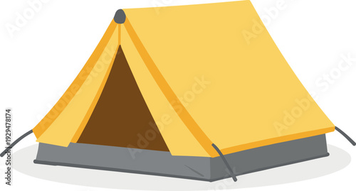Simple yellow camping tent pitched and ready for enjoying outdoors