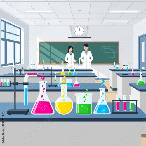 Science Lab Classroom with Students and Equipment