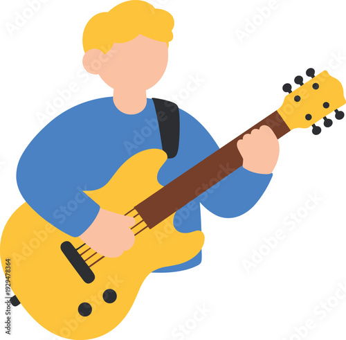 Person plays an electric guitar in a simple illustration