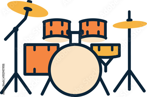 Illustration of a modern drum kit with a simple and clean design