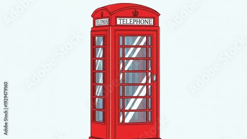 Red Telephone Box on White Background.