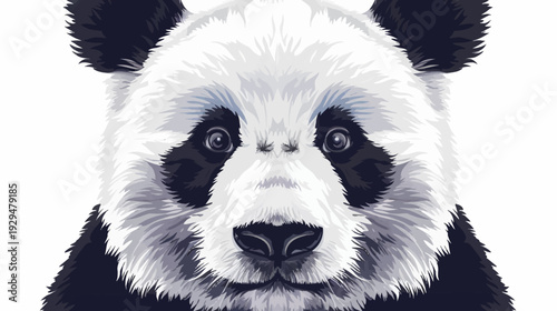 Digital art illustration of a Panda's head in shades of black, grey, and white