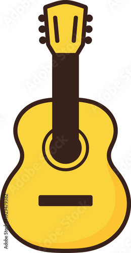 Yellow acoustic guitar with brown accents in a flat vector style