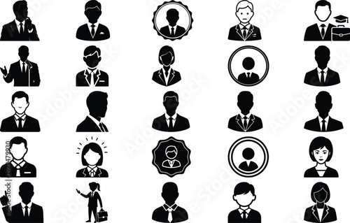 Business professionals silhouette collection Vector male and female avatar
