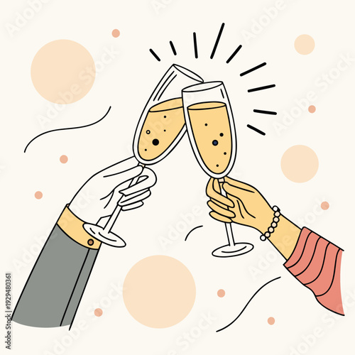 Celebrating with champagne glasses clinking against a pastel background  