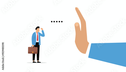 Business Rejection Concept with Large Hand Blocking a Businessman with Briefcase