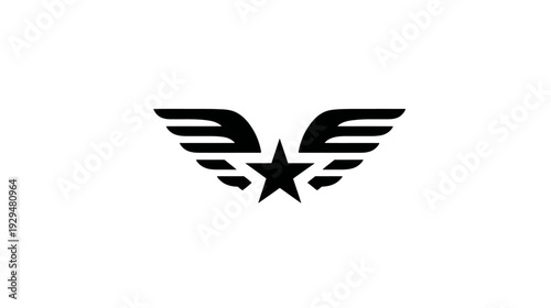 Abstract black logo featuring stylized wings flanking a bold five-pointed star