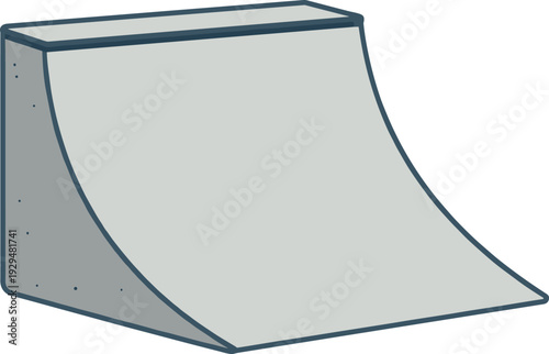Simple cartoon quarter pipe ramp, essential for skateboarding and roller skating