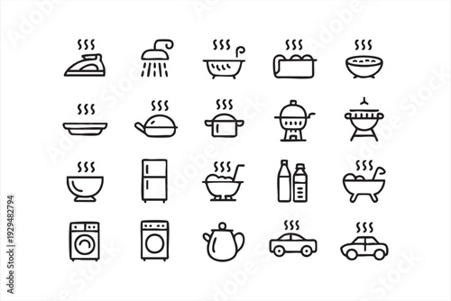 Editable Home Appliance Outline Icons for Lifestyle and Utility Projects