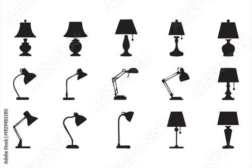 Black Lamp Silhouette Vector Collection for Interior and Furniture Design