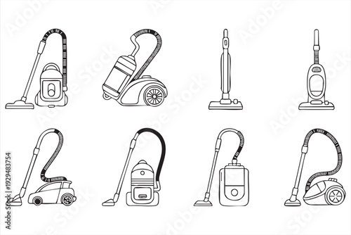 Black and White Vacuum Cleaner Vector Collection for Cleaning Services