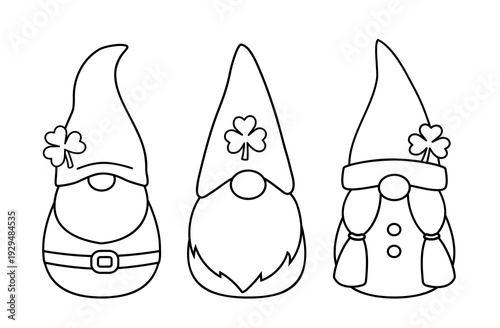 Cute St. Patrick's Day Gnome with Shamrock Outline.
Lucky Irish Gnome Coloring Page Template Set.
St. Patrick’s Day Gnome Line Art for Kids.