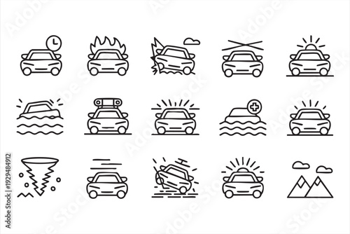 Professional Automotive Emergency Icons for Road Alert and Safety Visuals