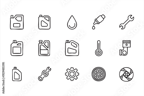 Car Maintenance and Oil Line Art Icon Set for Automotive Service Design