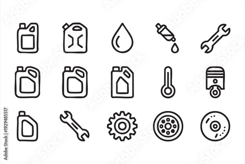 Simple Automotive Oil and Repair Line Art Icons for Mechanic Design
