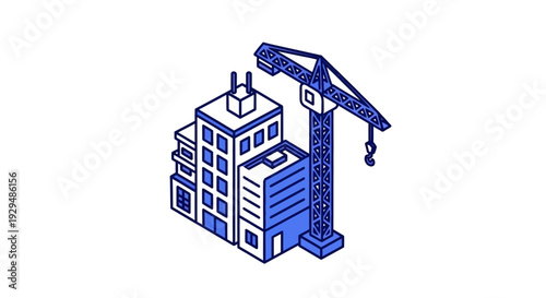 Modern Construction Site with Crane and Buildings.