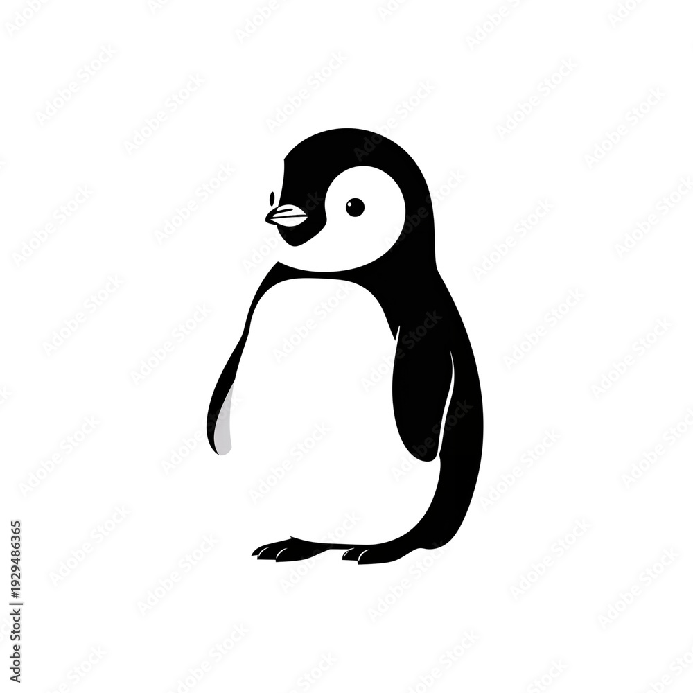 Fototapeta premium Cute baby penguin illustration, black and white, isolated on white background